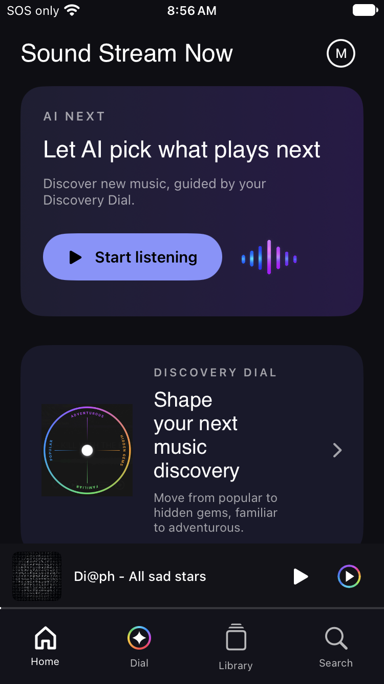 Sound Stream Now Start Screen